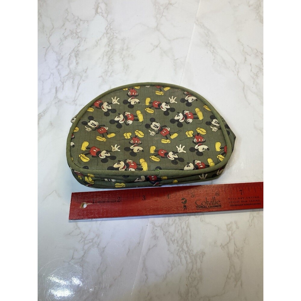 Walt Disney Mickey Mouse Makeup Bag/Cosmetic Pouch Vinyl W/Zipper Olive Green